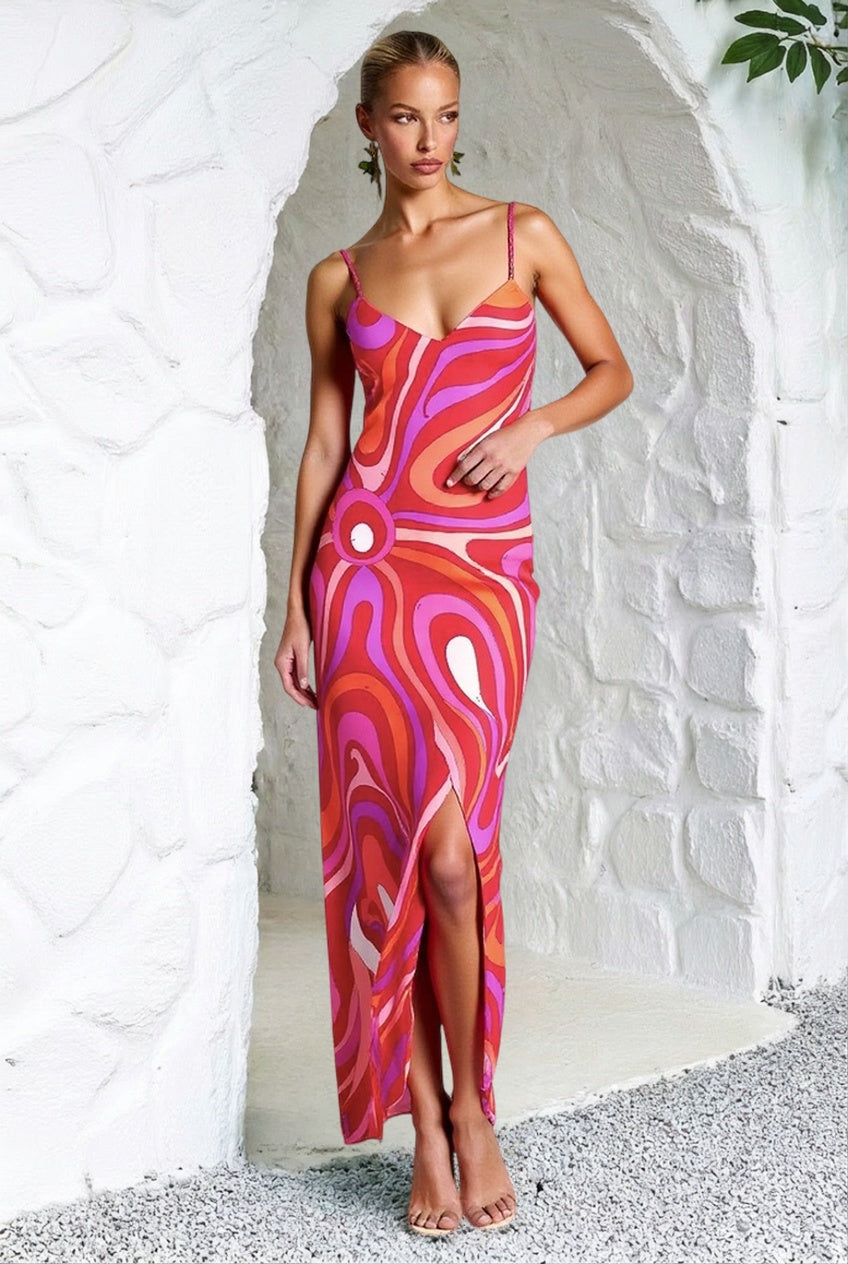 Satin Spaghetti Strap Deep V-Neck Bias Cut Slip Maxi Dress - View 4