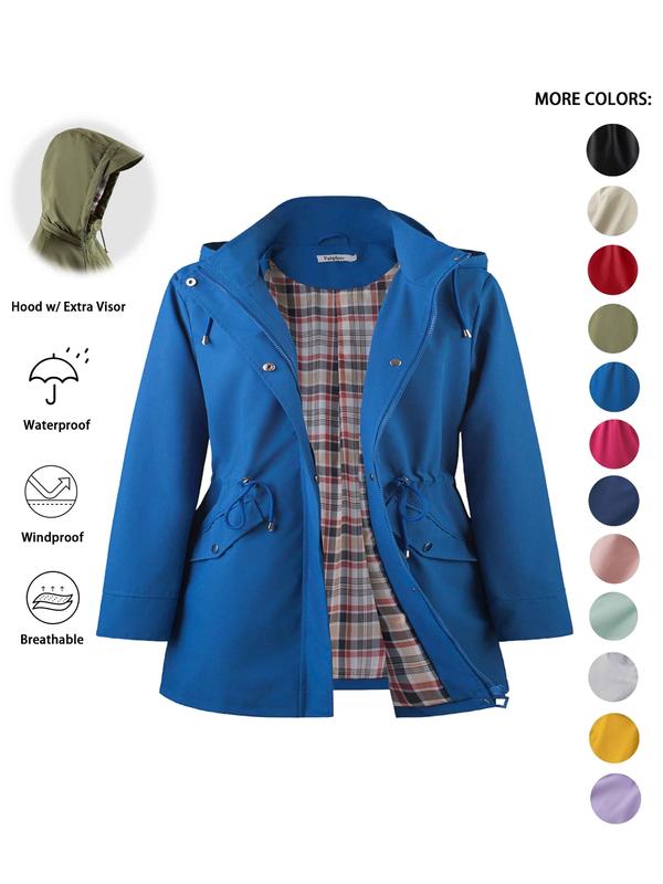 Hooded Zip Front Drawstring Waist Rain Jacket 3