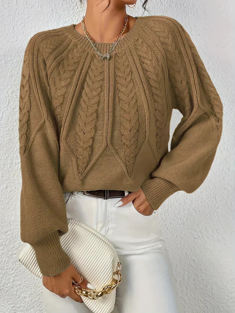 Crew Neck Cable Knit Sweater 10
