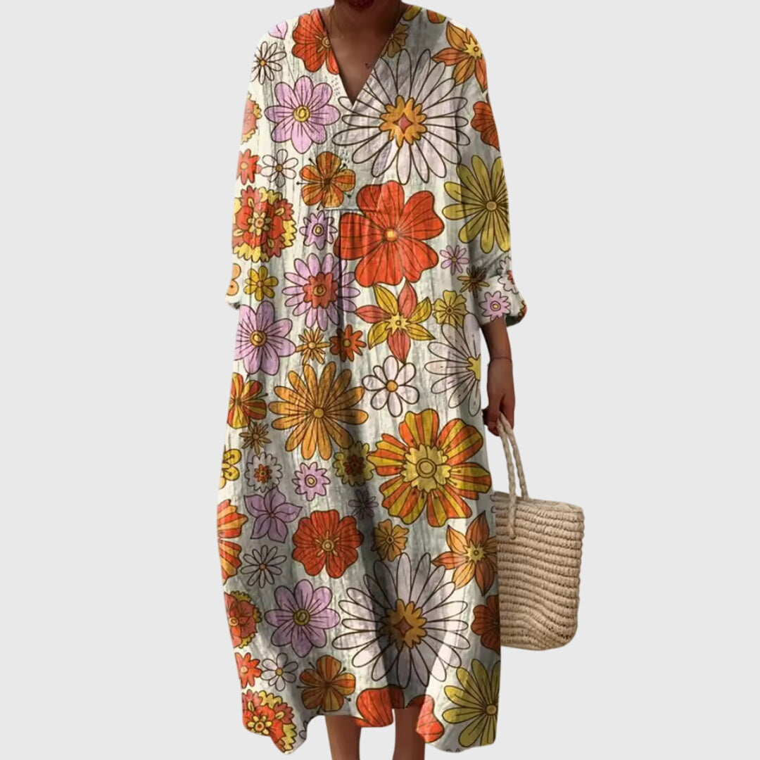 V-Neck Long Sleeve Striped Patchwork Maxi Dress 6