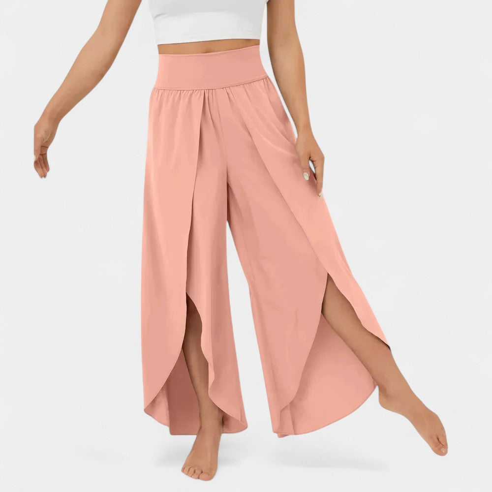 High Waist Split Front Layered Wide Leg Palazzo Pants 9