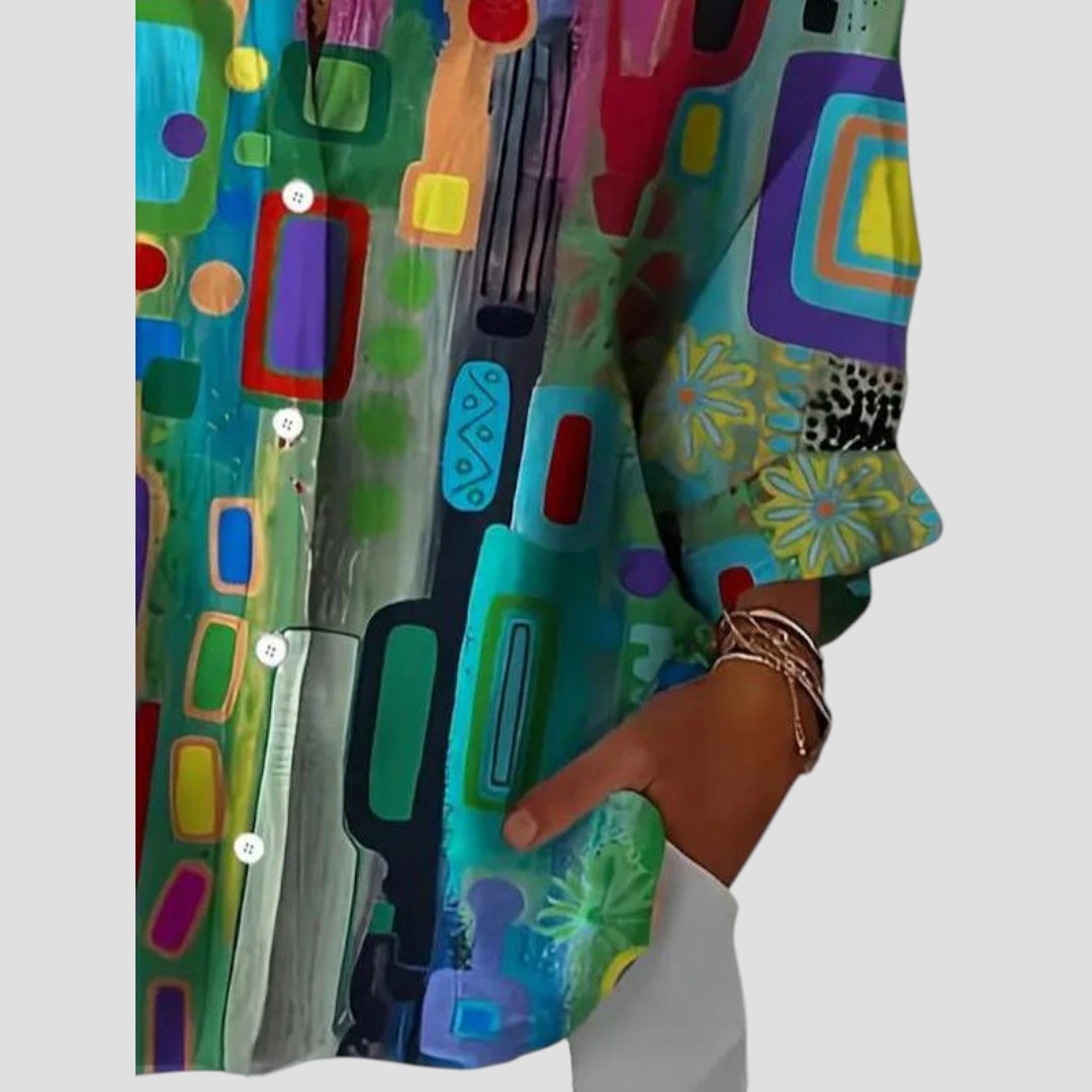 Abstract Print Long Sleeve Button Front Shirt 3
