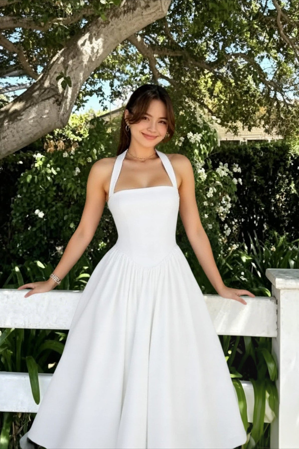 Halter Neck Square Neck Fit and Flare Midi Party Dress