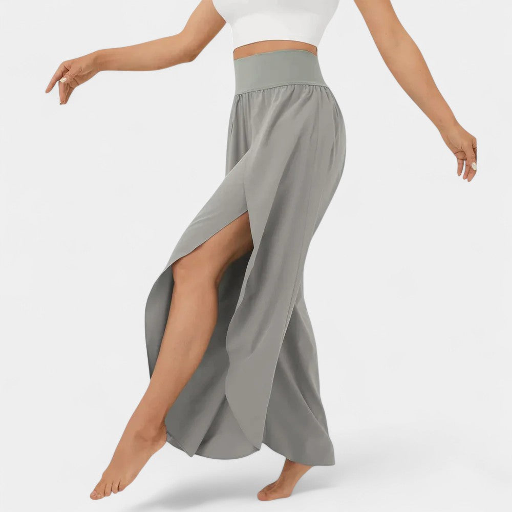 High Waist Split Front Layered Wide Leg Palazzo Pants 5