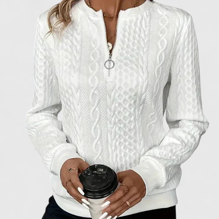Quarter Zip Cable Knit Textured Sweatshirt 7