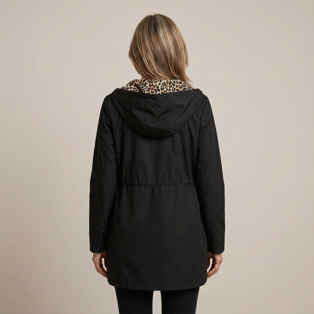 Hooded Zip Front Leopard Lined Longline Coat 6