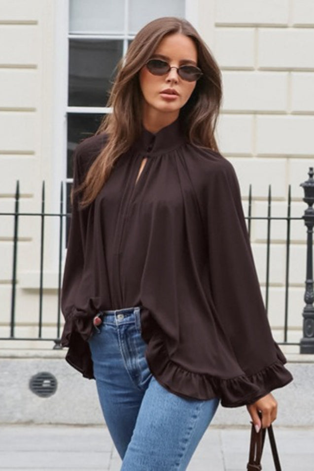 Relaxed Ruffle Sheer Blouse