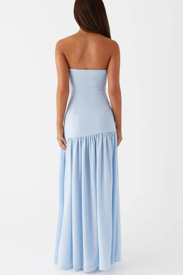 Lizzy Strapless Semi Sheer Patchwork Chiffon Maxi Dress - View 6