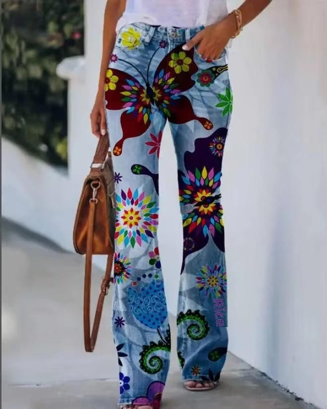 Floral Embroidered High Waist Flare Jeans 5