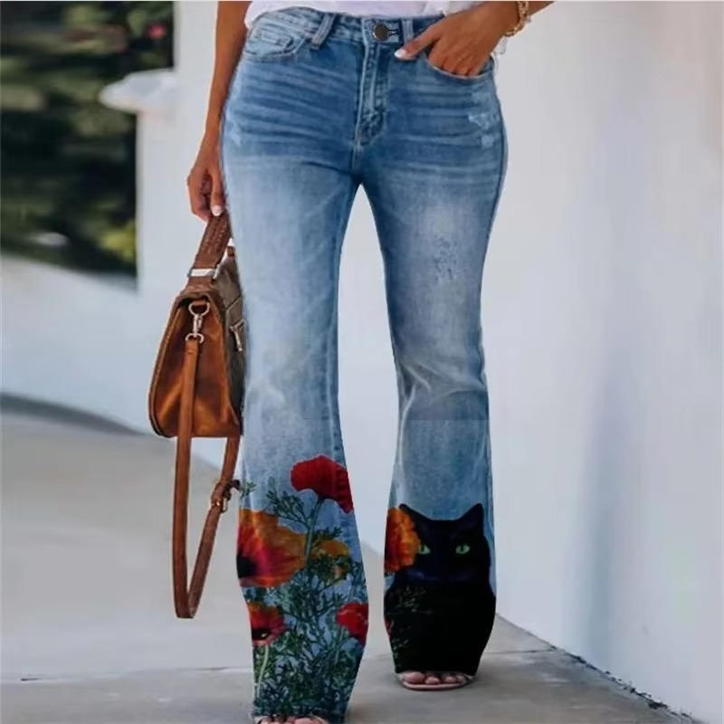 Floral Embroidered High Waist Flare Jeans 6