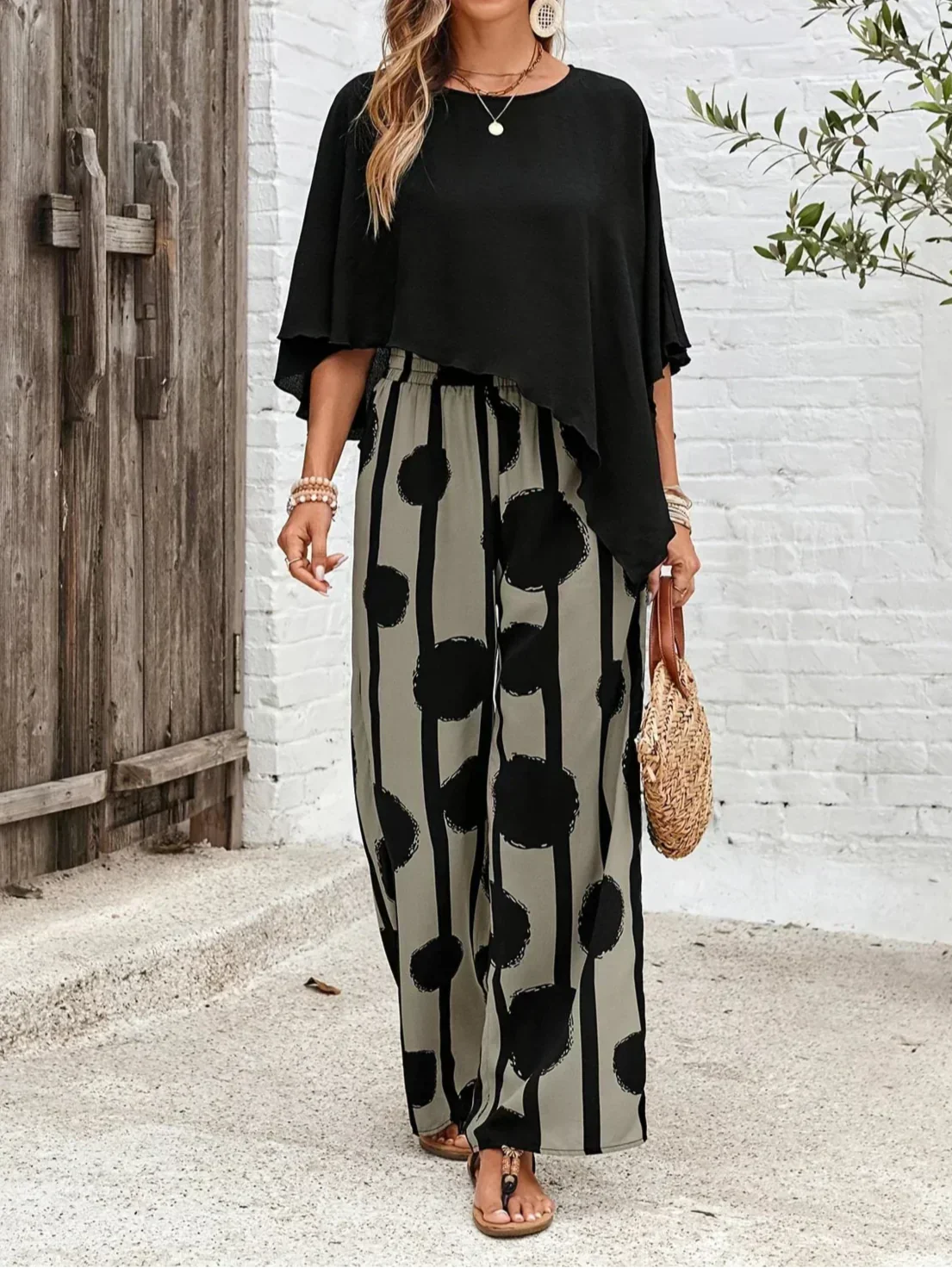 Layered Sleeveless Top and Striped Wide Leg Pants Two Piece Set 6