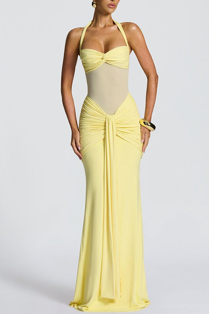 Halter Neck Twist Front Sheer Waist Mermaid Gown - View 2