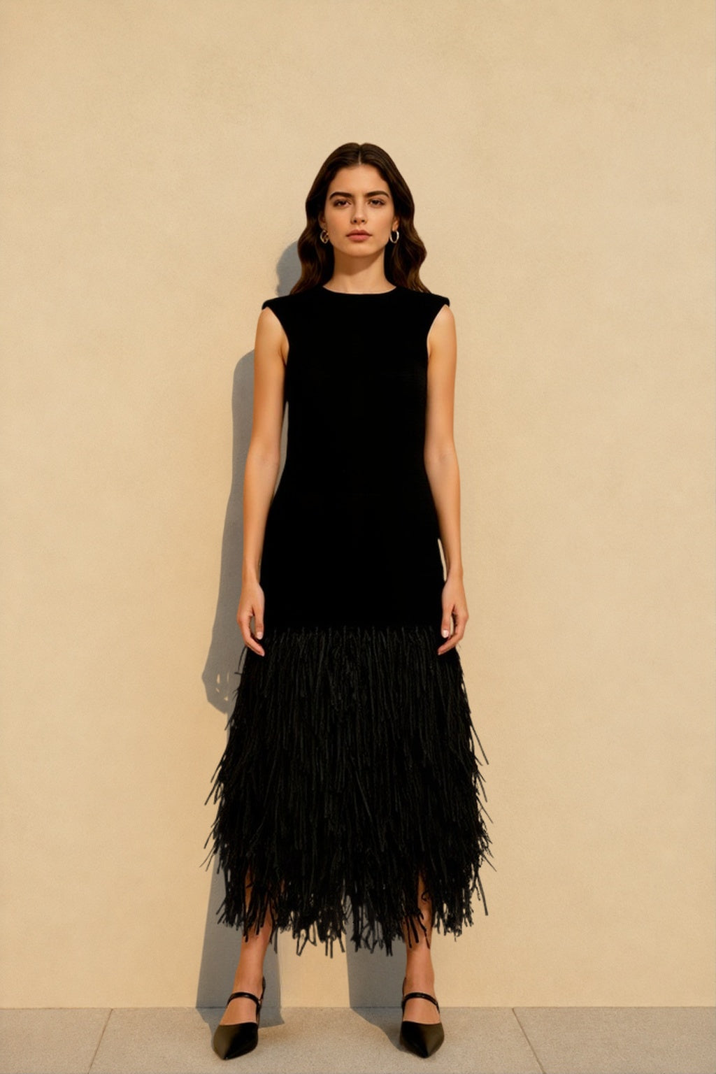 Solid Raffia Panel Knit Midi Chic Cocktail Dress - View 2