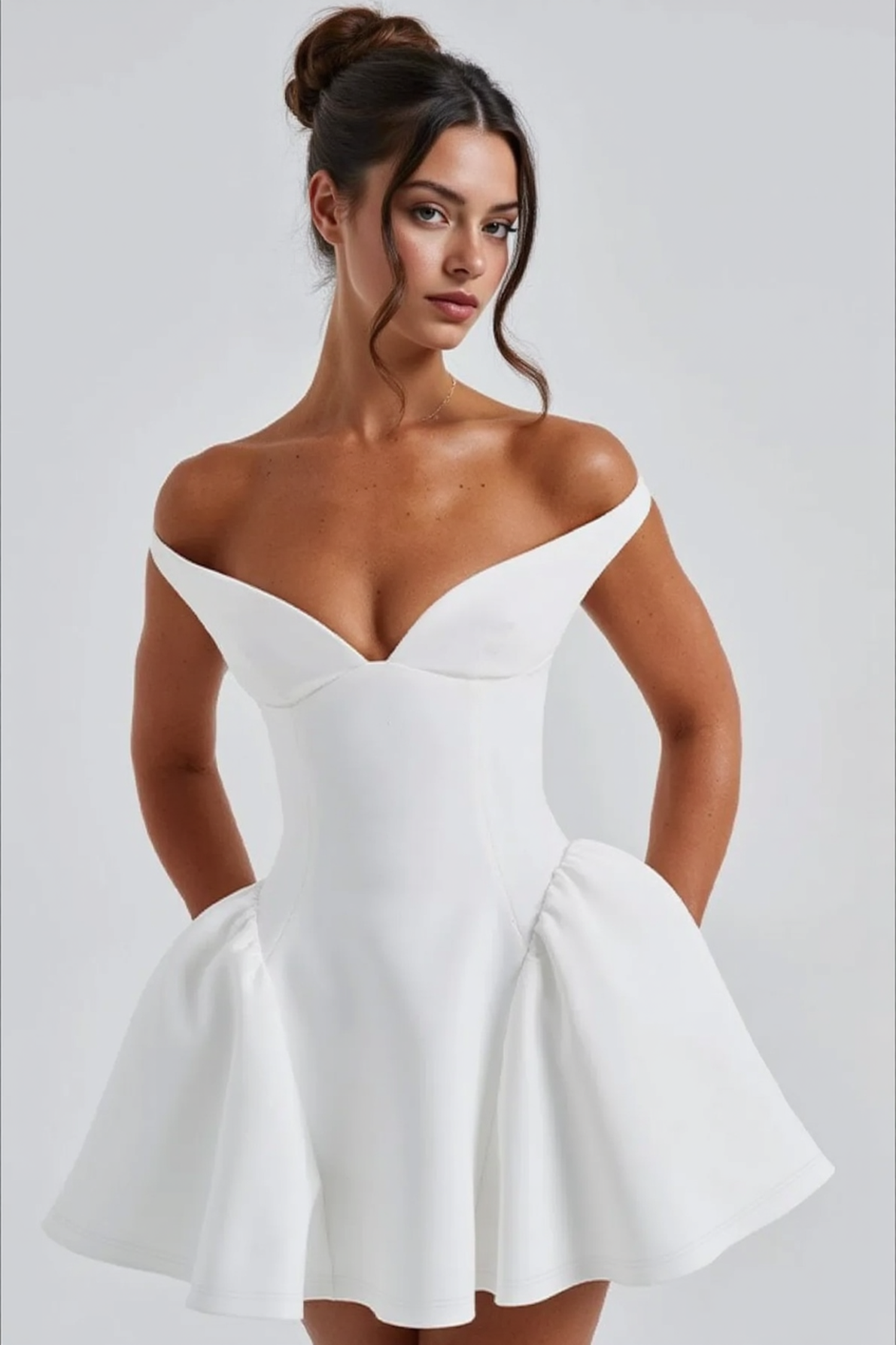 Off Shoulder Deep V-Neck Bustier Bubble Hem Mini Party Dress - View 3