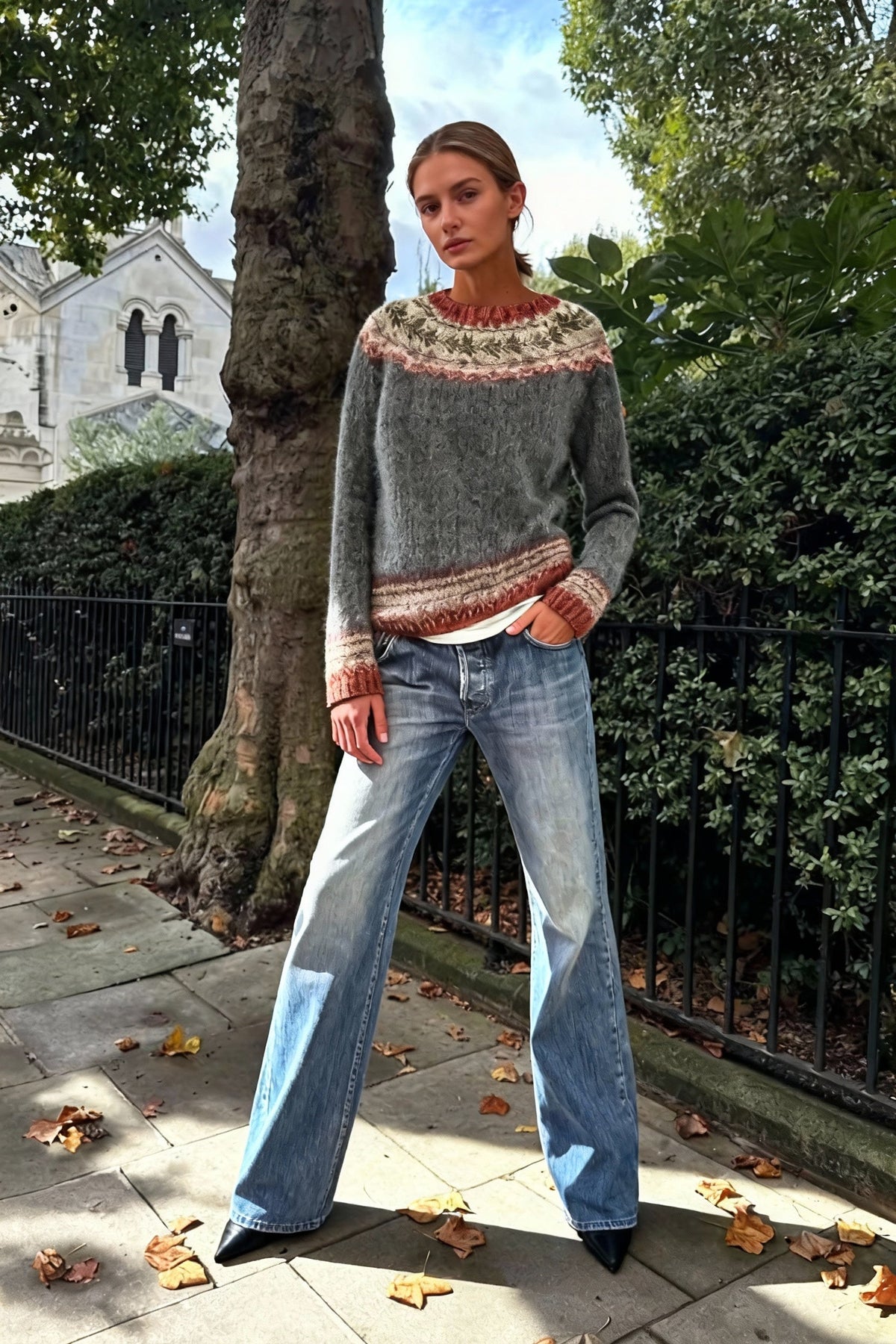 Round Colorblocked With Neck Sweater Design