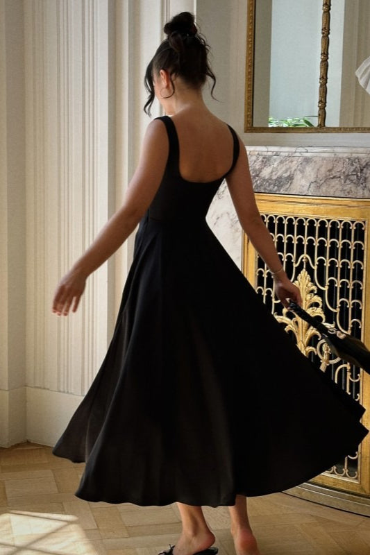 Square Neck Sleeveless Basque Waist A-Line Midi Cocktail Dress - View 5