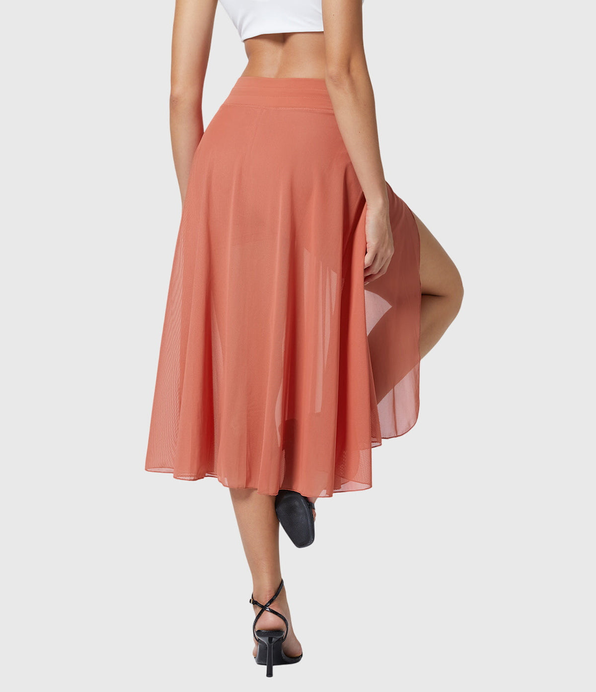 High Waist Drawstring Front Slit A-Line Midi Skirt 29