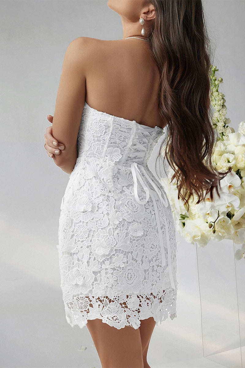 Bodycon Solid Embroidered Strapless Cocktail Dress - View 4