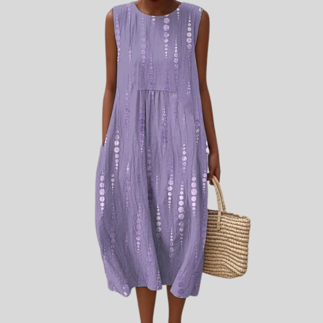 Round Neck Sleeveless Polka Dot Midi Dress