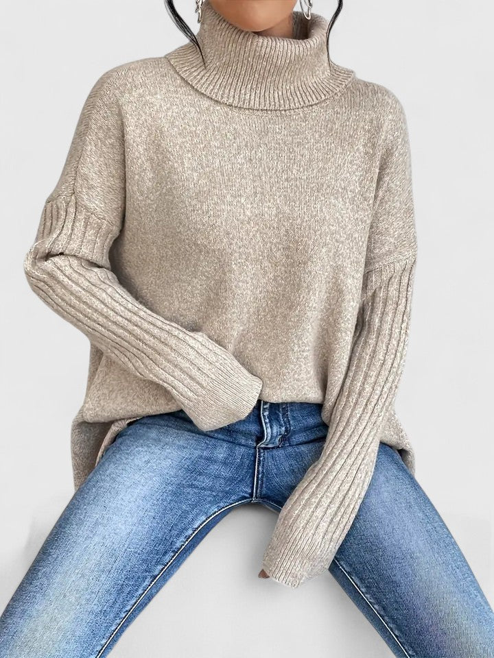 Turtleneck Drop Shoulder High Low Oversized Sweater 8