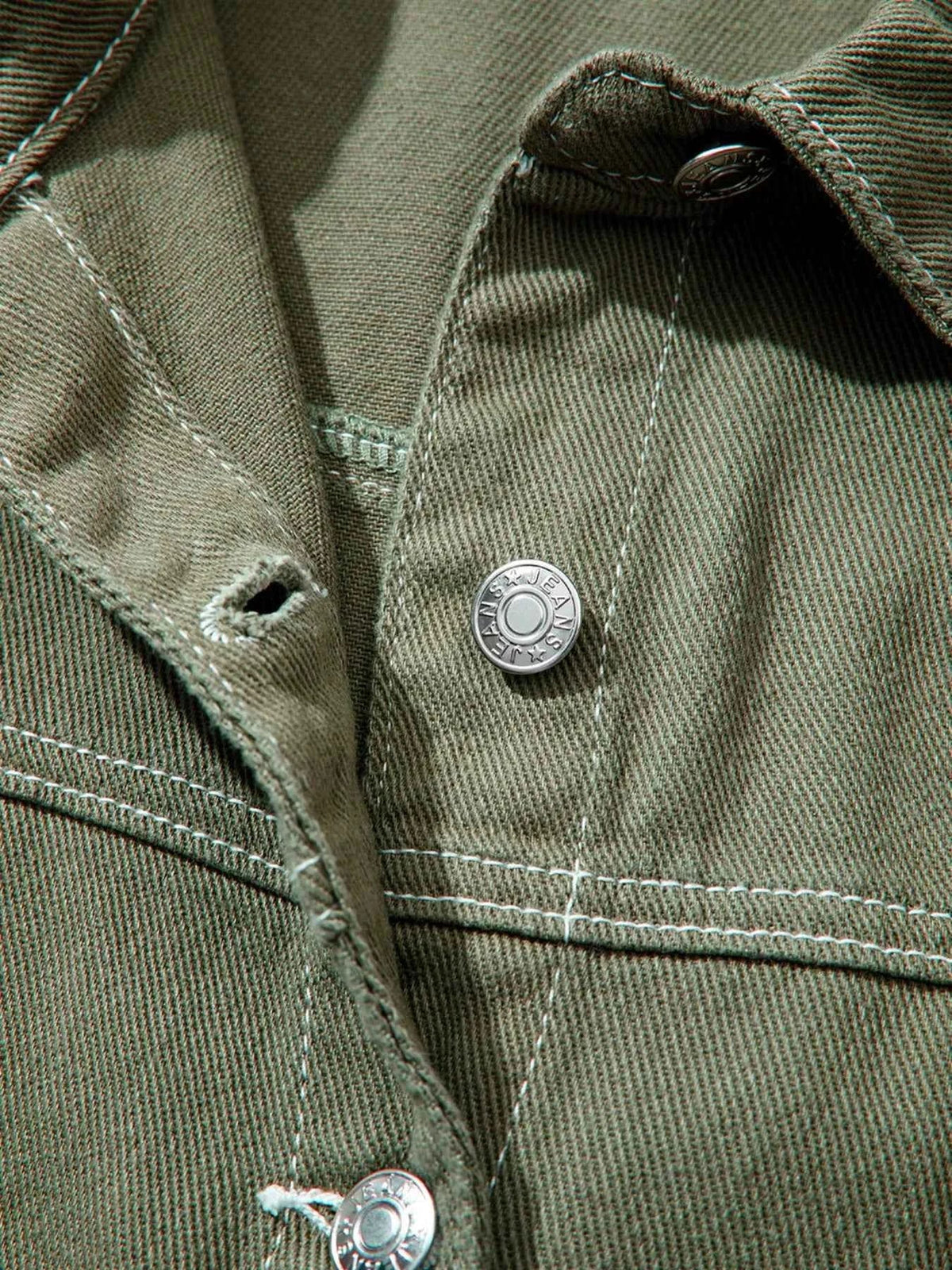 Patched Pocket Collared Button Front Boyfriend Denim