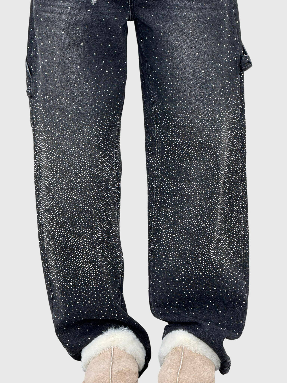 Rhinestone Embellished Wide Leg Cargo Jeans 13