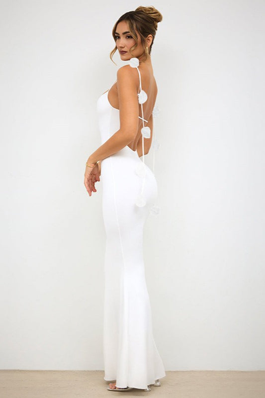 3D Floral Strappy Backless Mermaid Maxi Gown - View 10