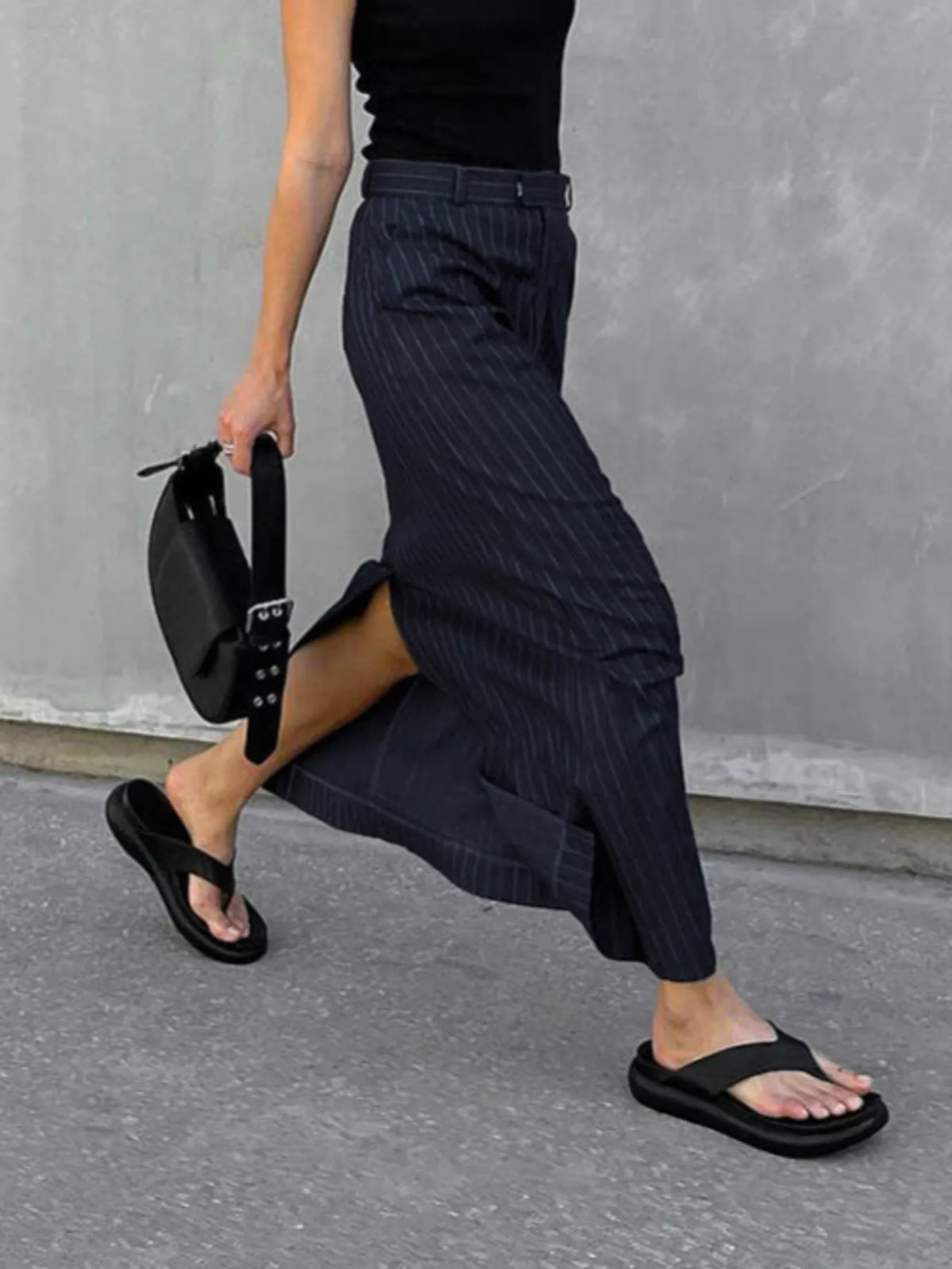 High Waist Pinstripe Tailored Maxi Skirt 3