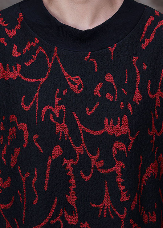 Abstract Calligraphy Print Mock Neck Long Sleeve Maxi Dress - View 4