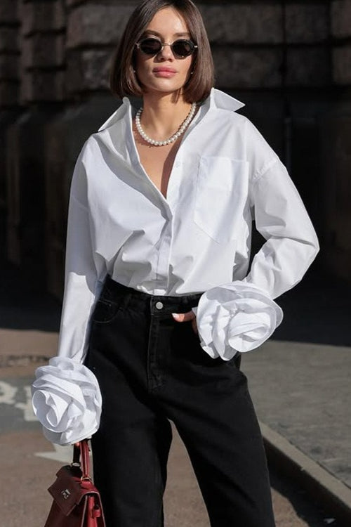 Floral Panel Collared Blouse