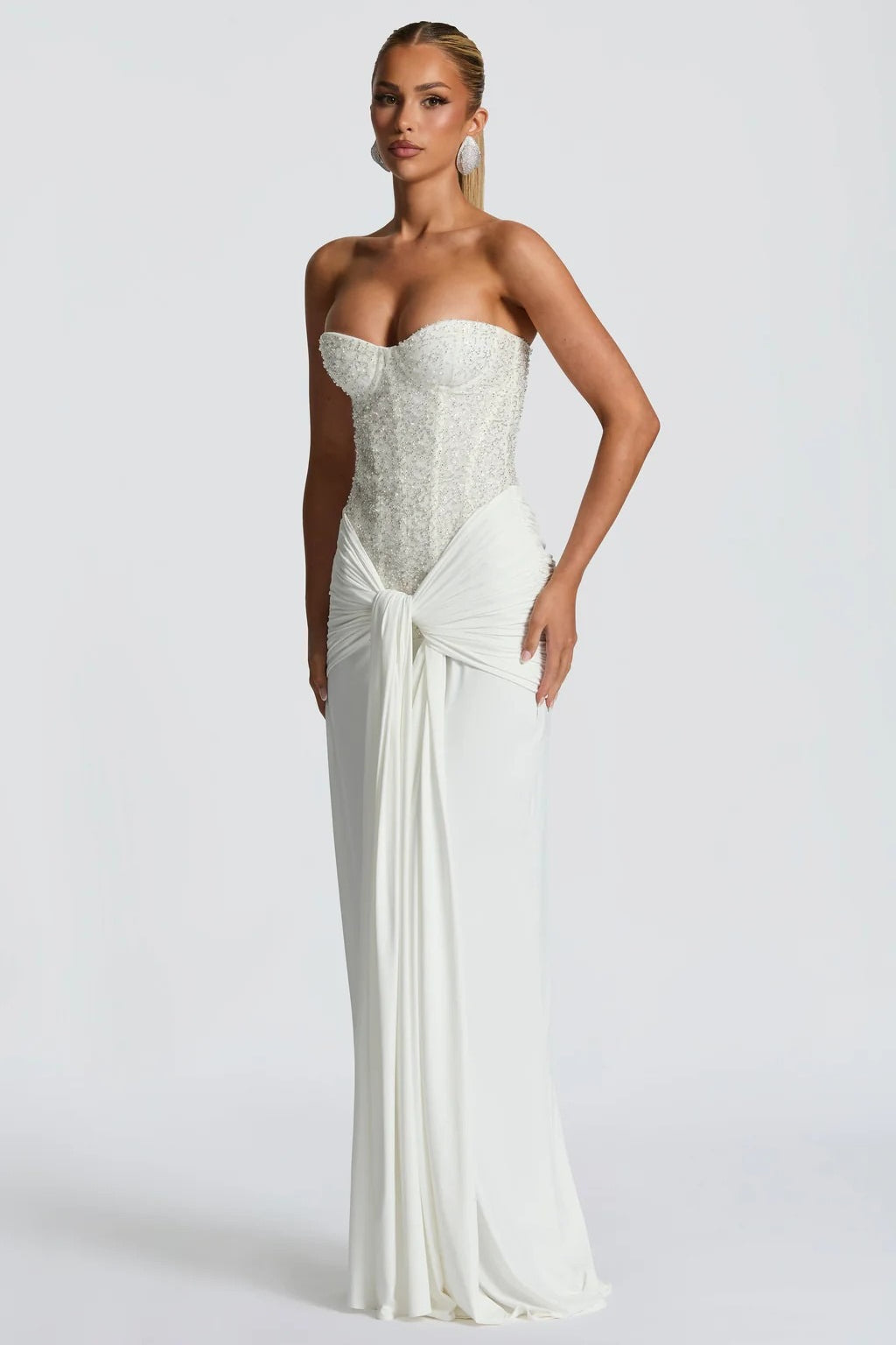 Sequin Strapless Corset Ruched High Split Mermaid Maxi Dress - View 8