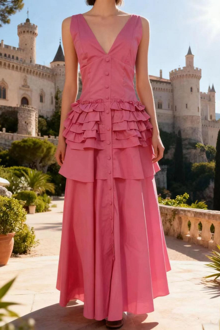 Deep V-Neck Sleeveless Corset Tiered Fit and Flare Midi Dress - View 19