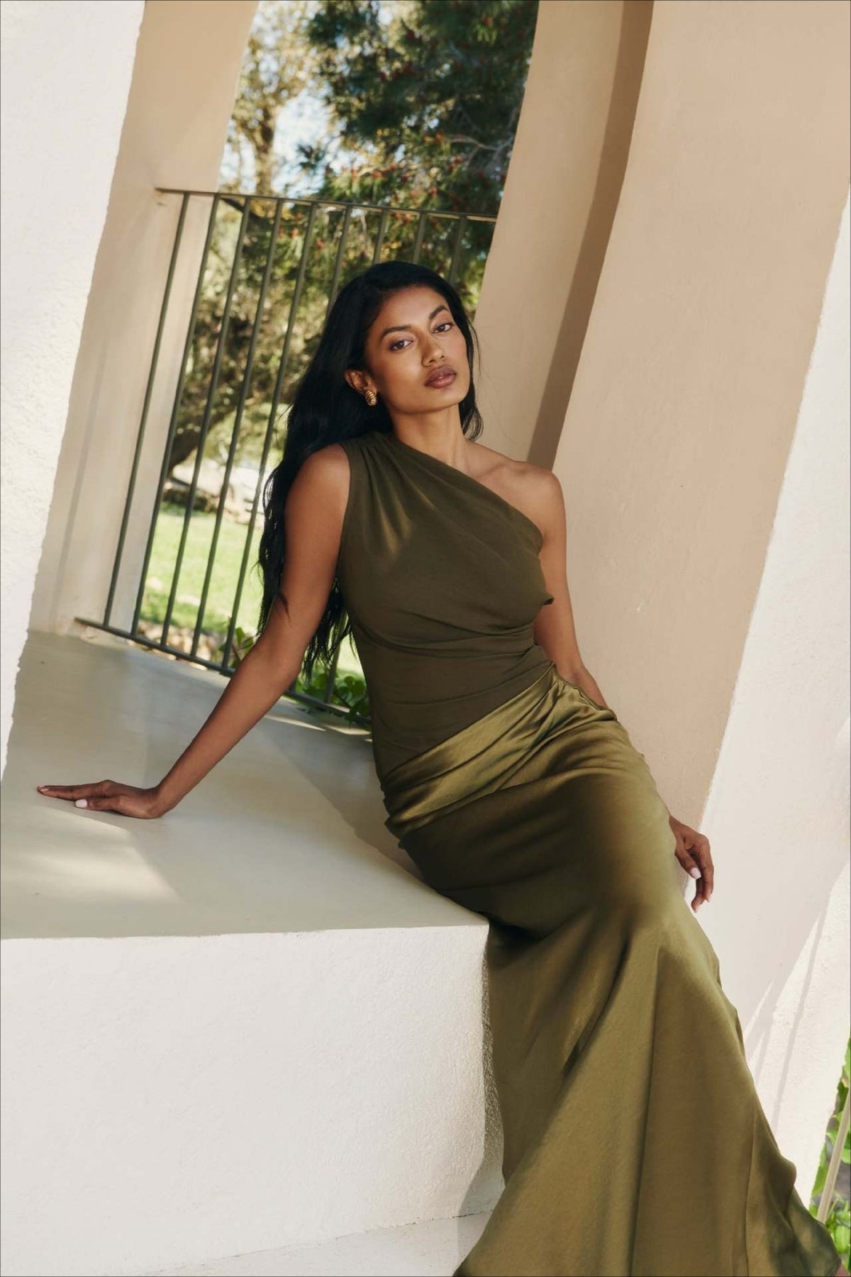 Satin One Shoulder Ruched Bodycon Maxi Dress - View 7