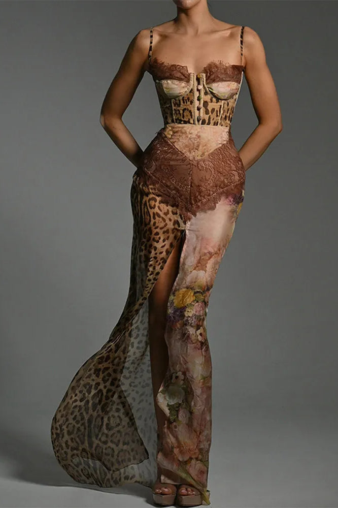 Leopard Lace Mesh Midi Dress - View 6
