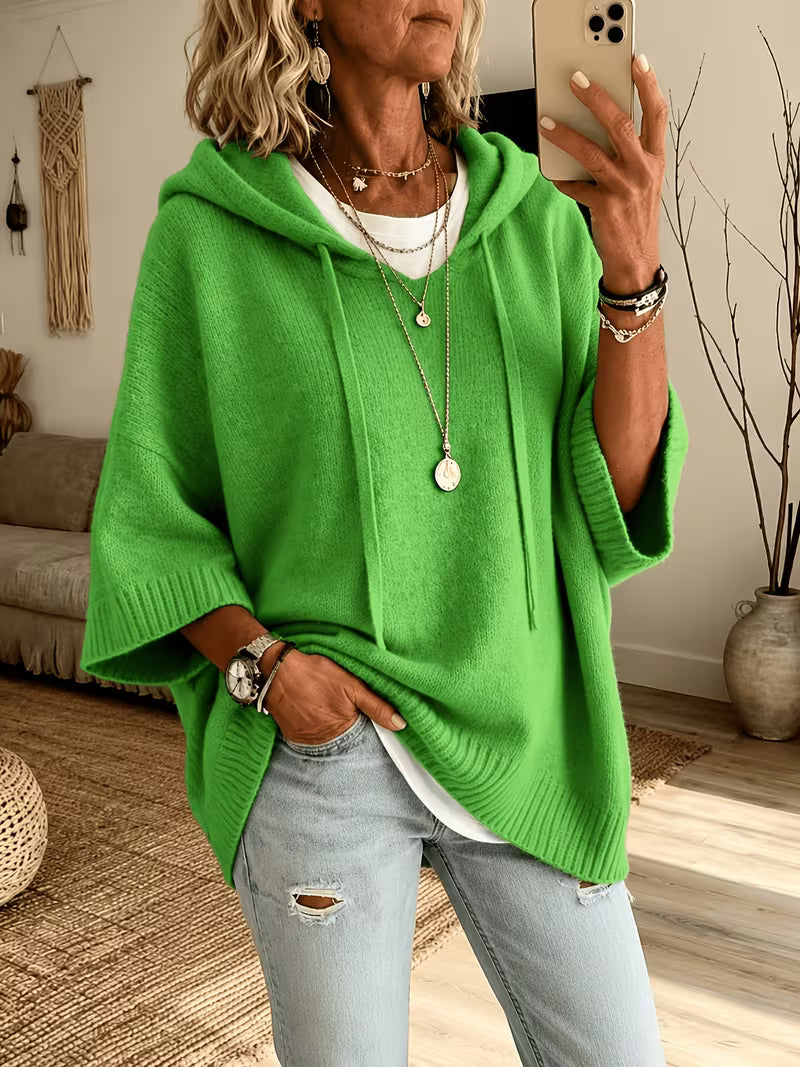 Hooded Drawstring Oversized Knit Poncho Sweater 29