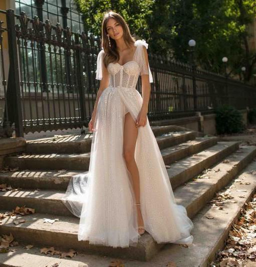 Corset Bustier Sweetheart Flutter Sleeve Glitter Tulle Ball Gown - View 2