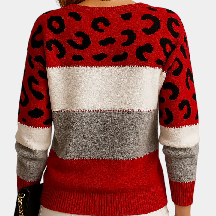 Leopard Colorblock Crew Neck Knit Sweater 6
