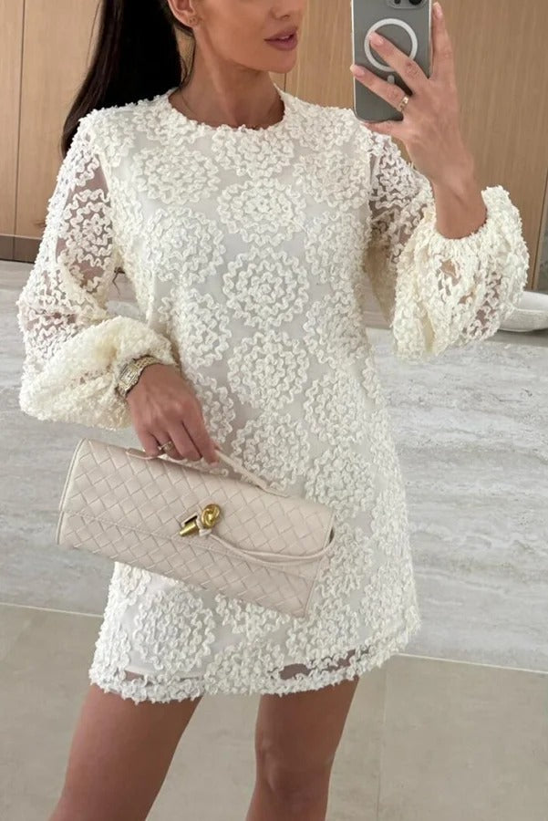 Kimberly Balloon Sleeve Textured Lace Mini Dress - View 3