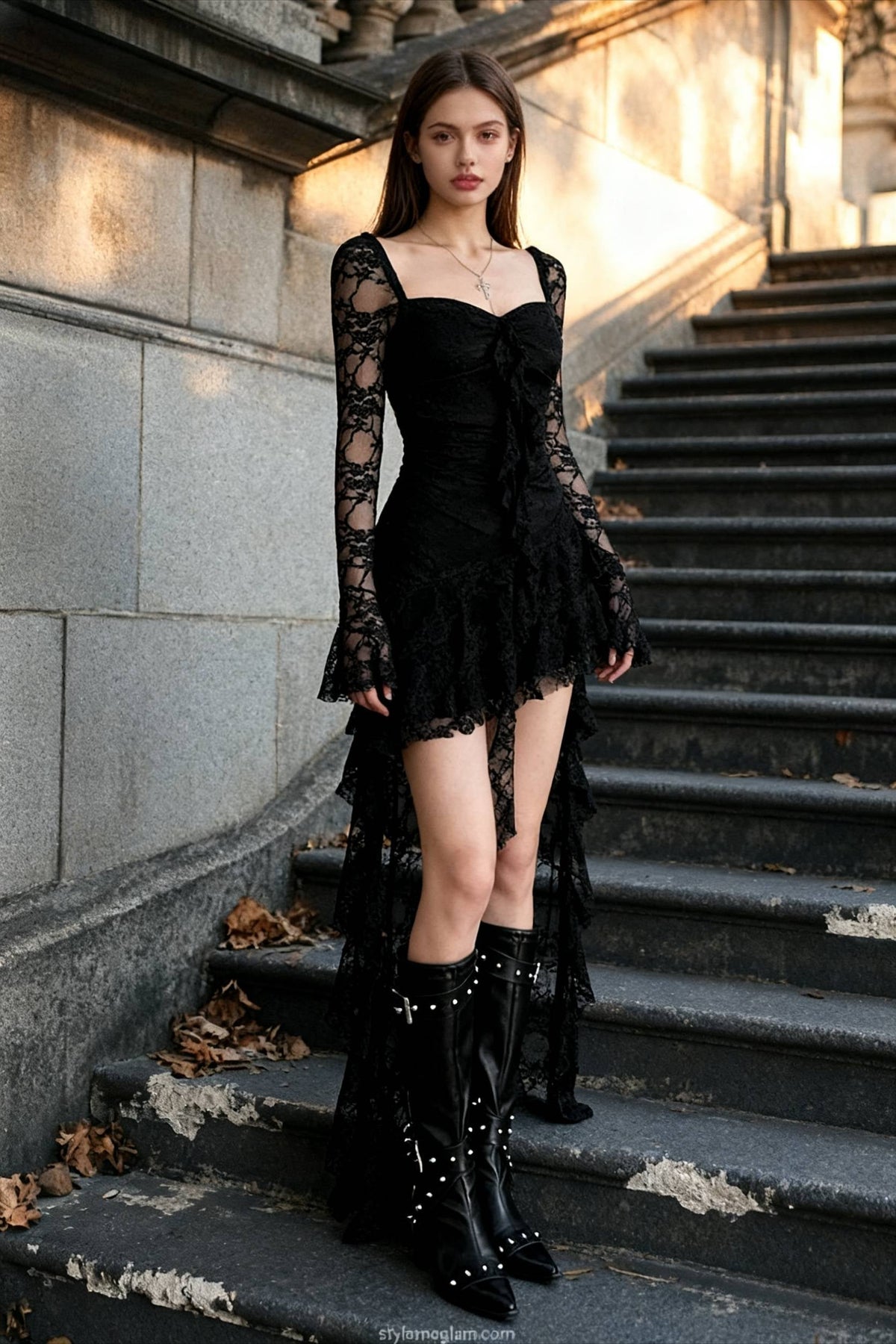 Goth Lace Mullet Mini Dress - View 3