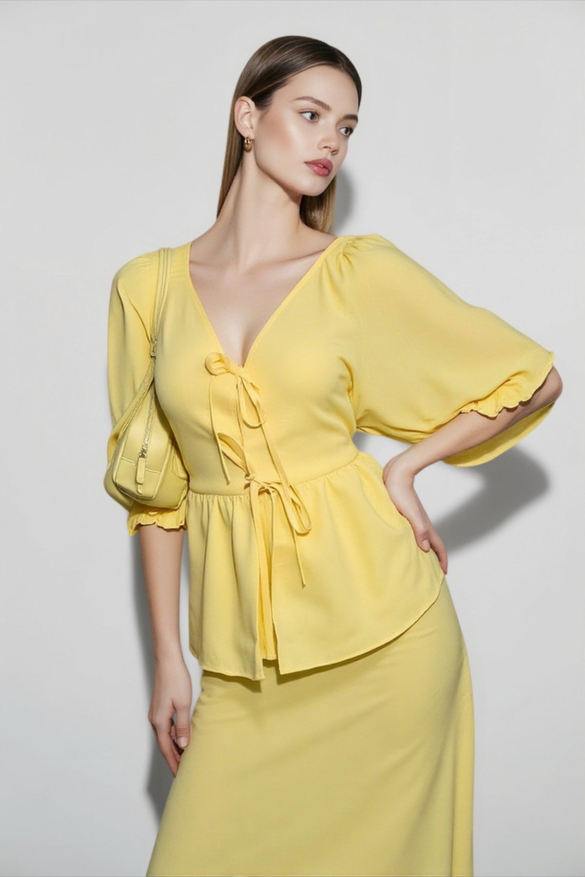 Linen Puff Sleeve Button Down Vacation Set