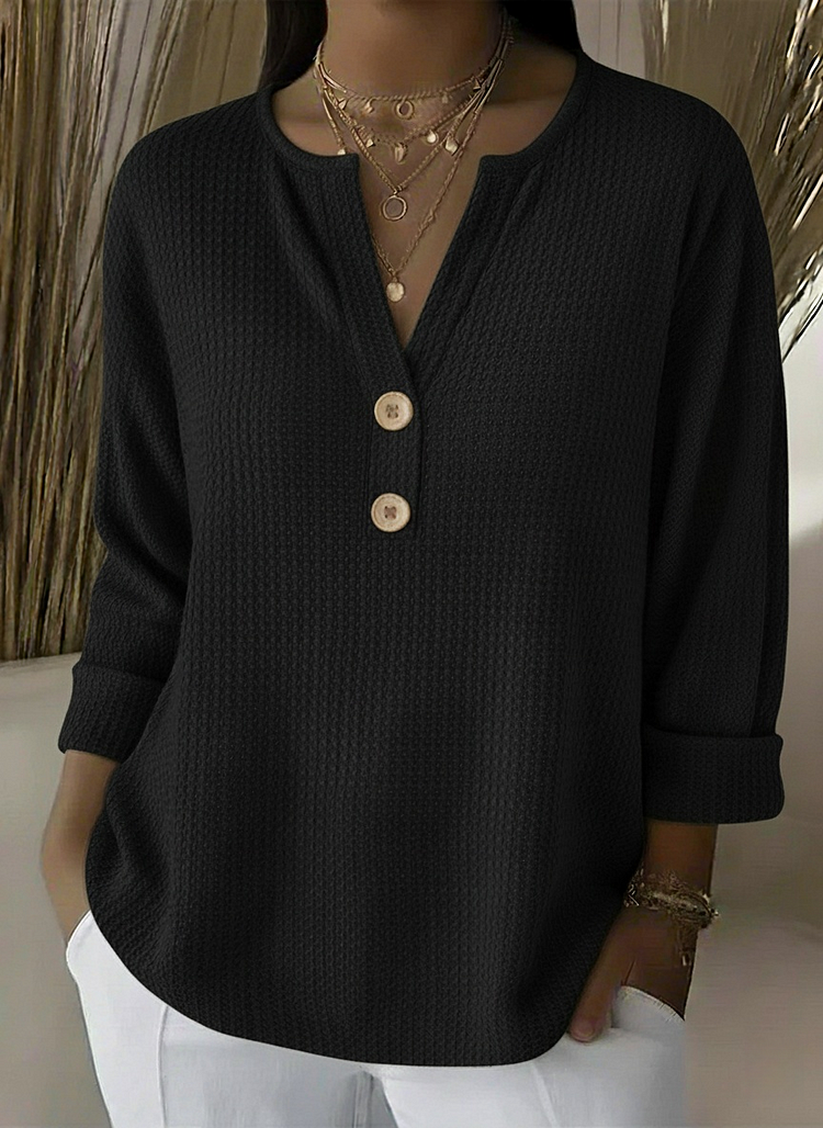 Notch Neck Waffle Knit Button Henley Top 5