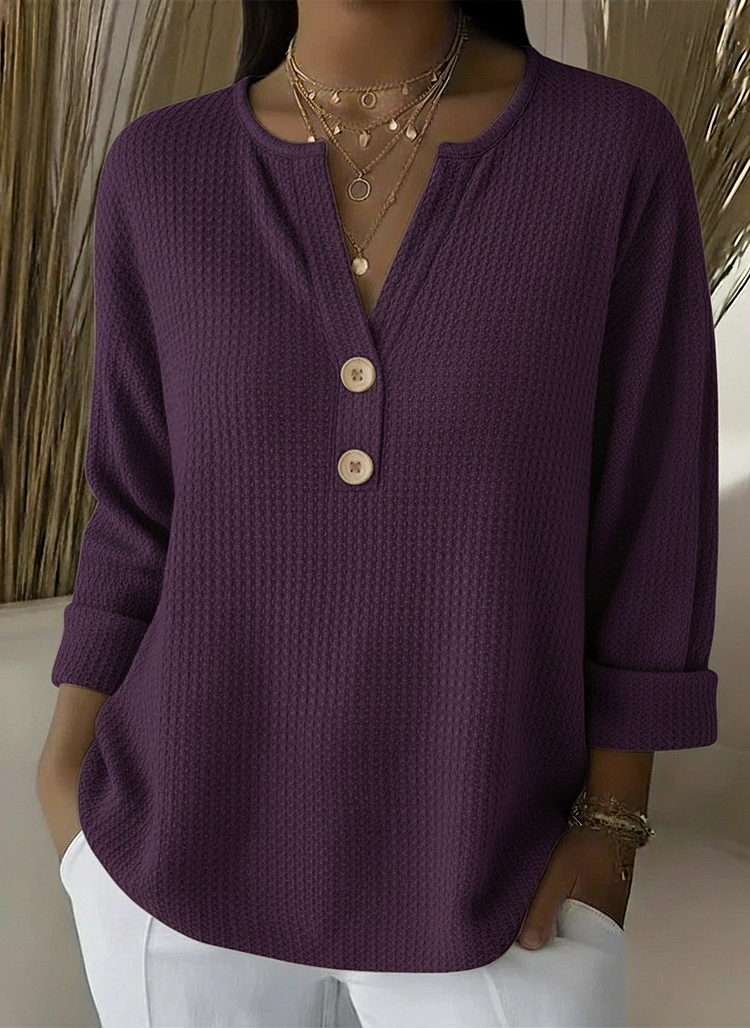 Notch Neck Waffle Knit Button Henley Top 9