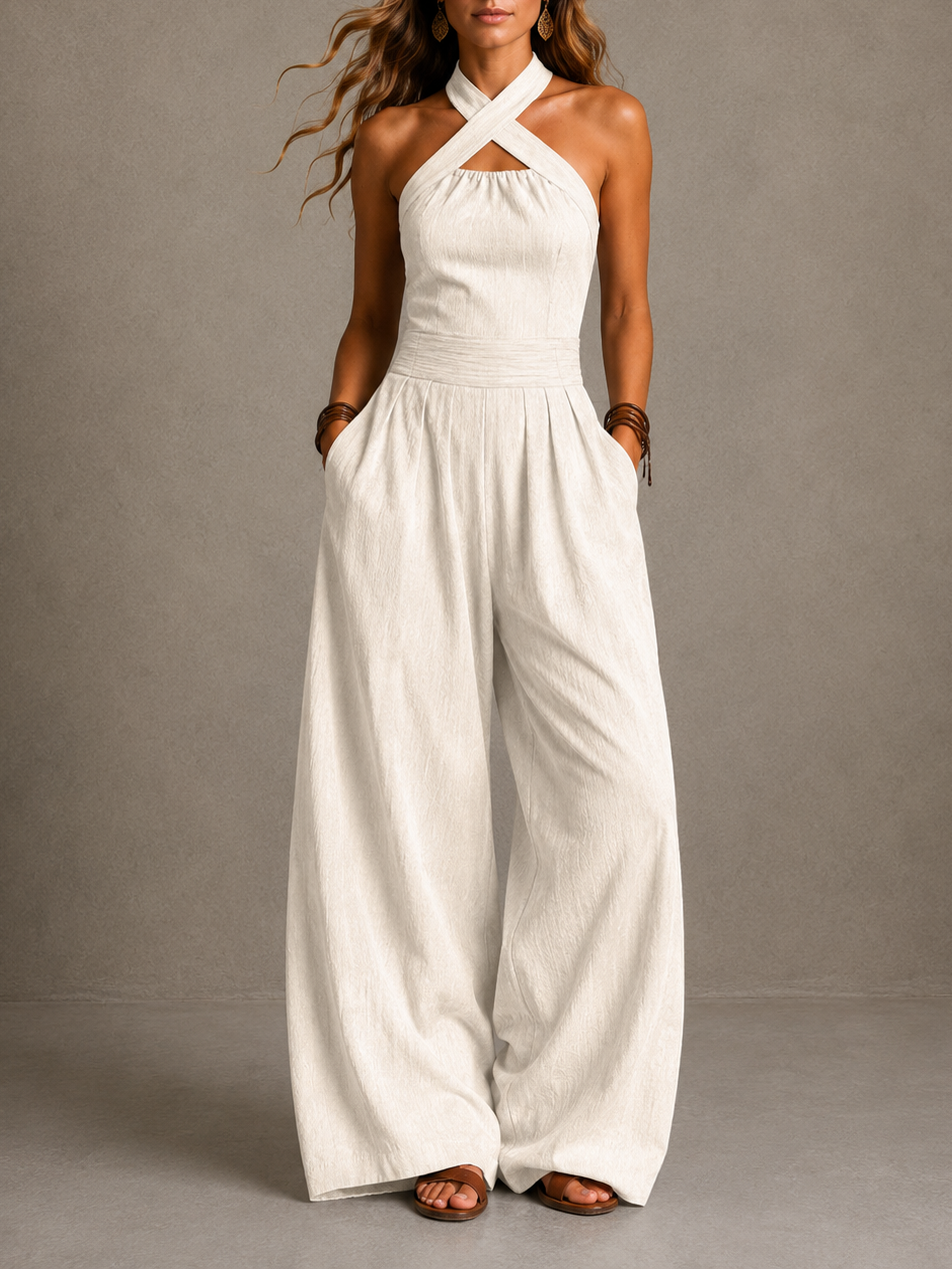 Halter Cross Front Pleated Wide Leg Jumpsuit 6