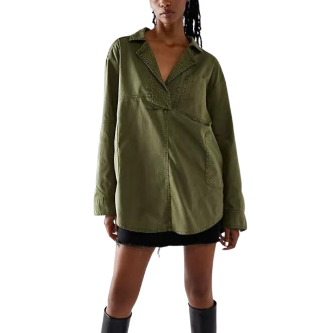 Collared Button Front Long Sleeve Oversized Denim Shirt 9