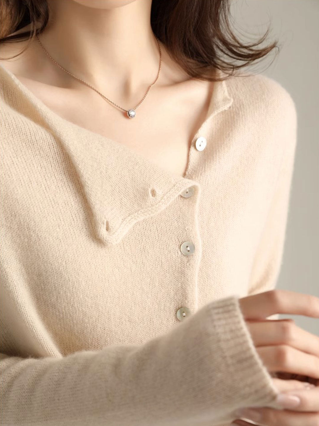 Fold Over Collar Button Front Knit Cardigan 10
