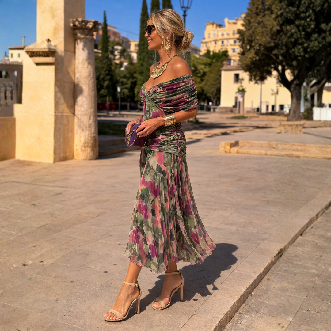 V-Neck Ruched Wrap Short Sleeve Chiffon Maxi Dress 6