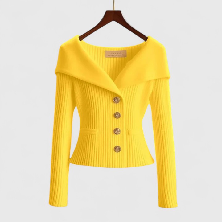 Portrait Collar Button Front Ribbed Knit Sweater 10