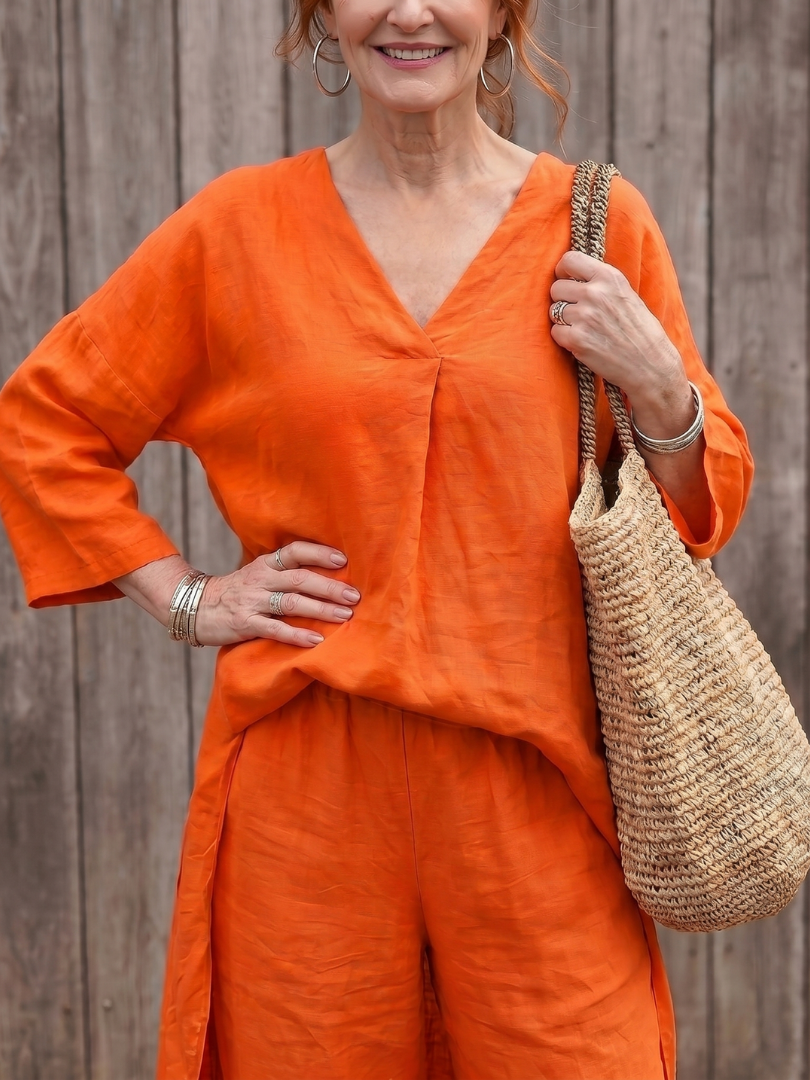 V-Neck Tunic Top and Wide Leg Pants Two Piece Set 7