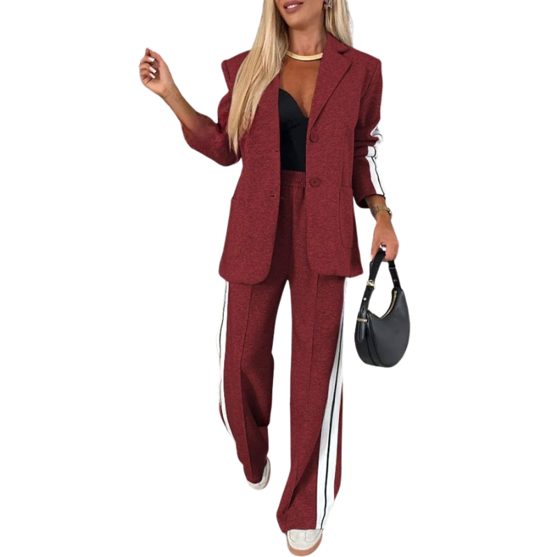 Side Stripe Blazer and Wide Leg Pants Two Piece Set 9