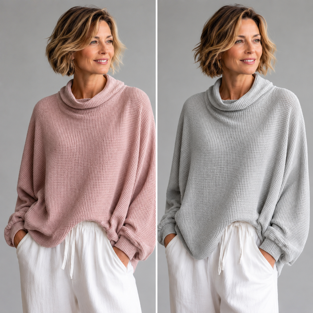 Waffle Knit Cowl Neck Oversized Long Sleeve Sweater 6